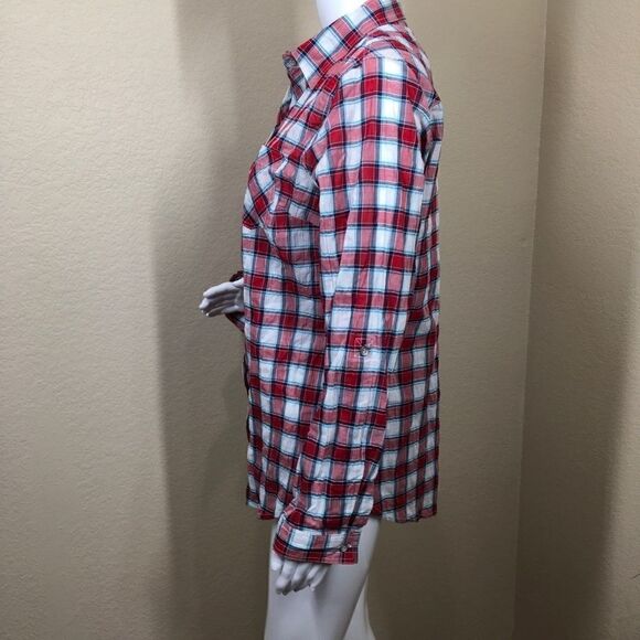 Sandra Ingush Plaid Crinkled Button Down (A7) - Picture 4 of 5